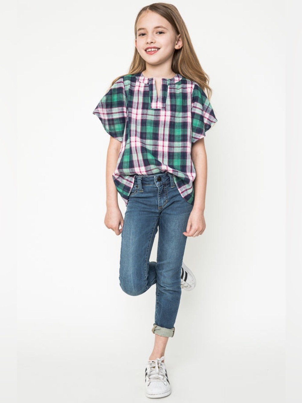 Hayden Girls Plaid Flutter Sleeve Top